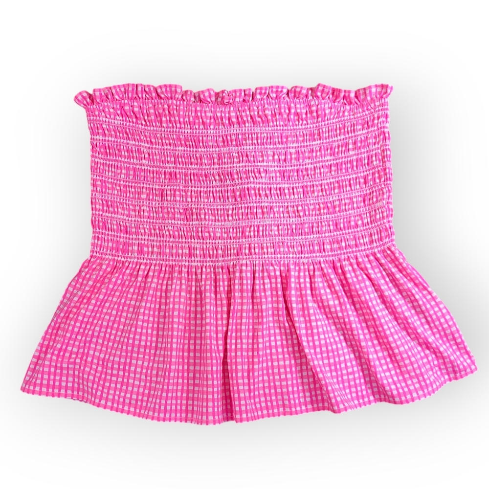 Lilly Pulitzer Jadis Top Pink Isle Along the Same Line Gingham Strapless Top L - Picture 3 of 7
